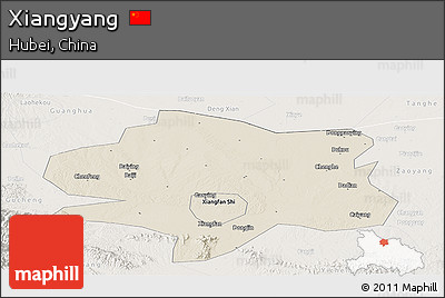 Shaded Relief Panoramic Map of Xiangyang, lighten