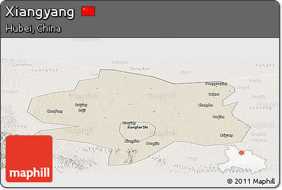 Shaded Relief Panoramic Map of Xiangyang, lighten