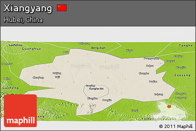 Shaded Relief Panoramic Map of Xiangyang, physical outside