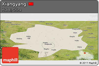 Shaded Relief Panoramic Map of Xiangyang, satellite outside