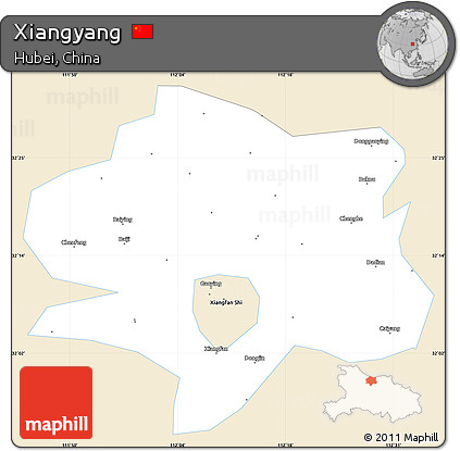 Classic Style Simple Map of Xiangyang, single color outside