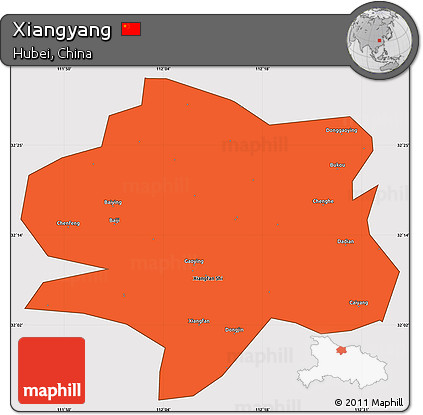 Political Simple Map of Xiangyang, cropped outside