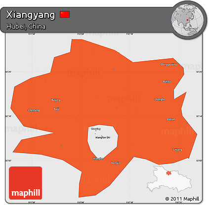 Political Simple Map of Xiangyang, single color outside