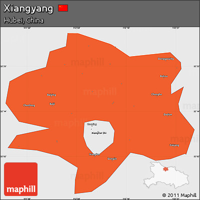 Political Simple Map of Xiangyang, single color outside