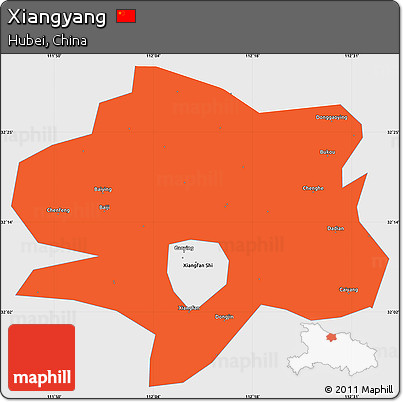 Political Simple Map of Xiangyang, single color outside