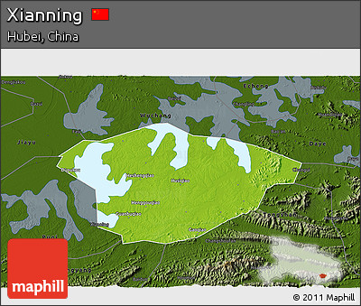Physical 3D Map of Xianning, darken
