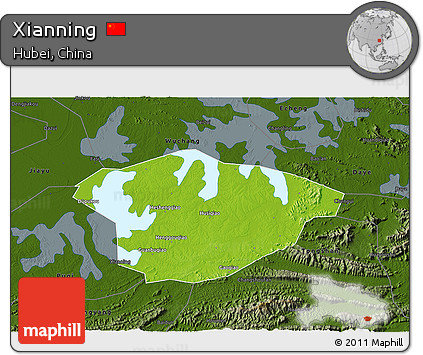 Physical 3D Map of Xianning, darken