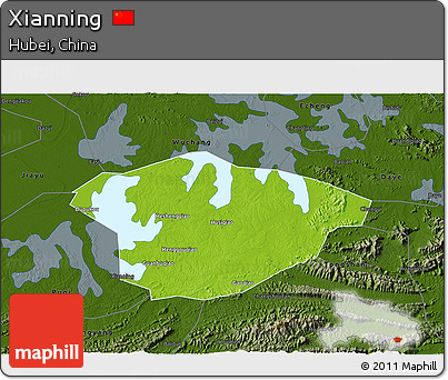 Physical 3D Map of Xianning, darken