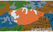 Political 3D Map of Xianning, darken