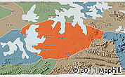 Political 3D Map of Xianning, semi-desaturated