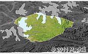 Satellite 3D Map of Xianning, darken, desaturated