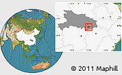 Satellite Location Map of Xianning, highlighted country, highlighted parent region