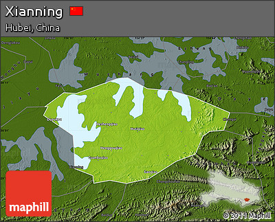 Physical Map of Xianning, darken