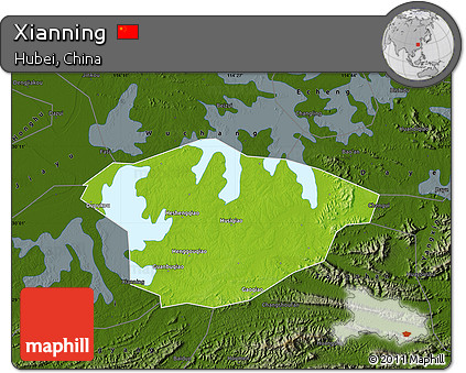 Physical Map of Xianning, darken