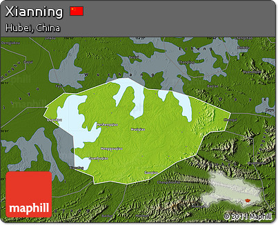 Physical Map of Xianning, darken