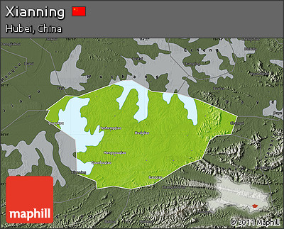 Physical Map of Xianning, darken, semi-desaturated