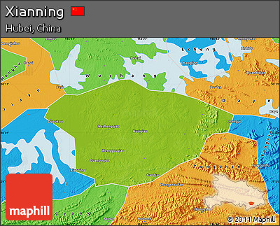 Physical Map of Xianning, political outside