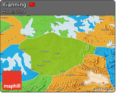 Physical Map of Xianning, political outside