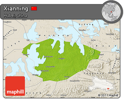 Physical Map of Xianning, shaded relief outside