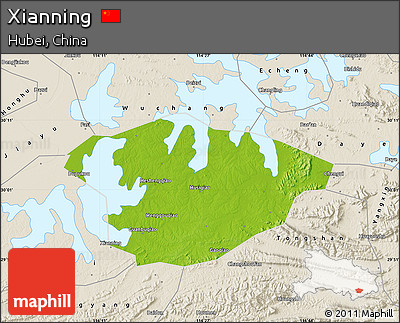 Physical Map of Xianning, shaded relief outside