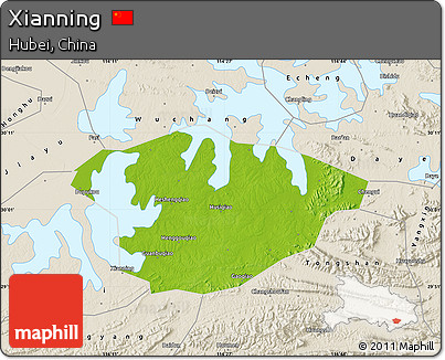 Physical Map of Xianning, shaded relief outside