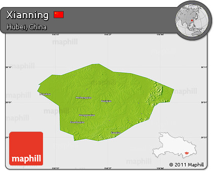 Physical Map of Xianning, single color outside