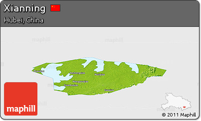 Physical Panoramic Map of Xianning, single color outside