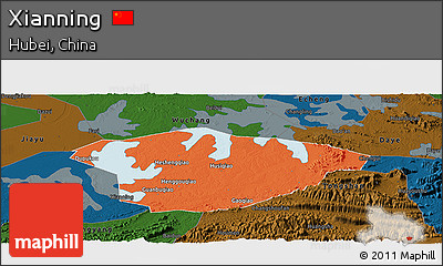 Political Panoramic Map of Xianning, darken
