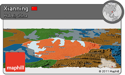 Political Panoramic Map of Xianning, darken