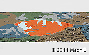 Political Panoramic Map of Xianning, darken, semi-desaturated