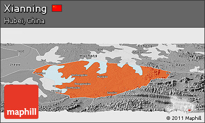 Political Panoramic Map of Xianning, desaturated