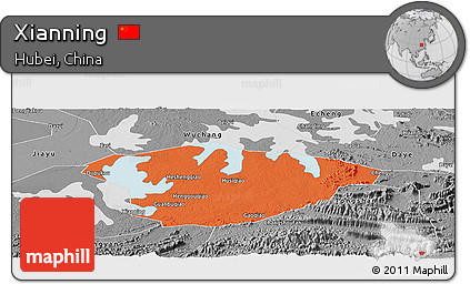 Political Panoramic Map of Xianning, desaturated