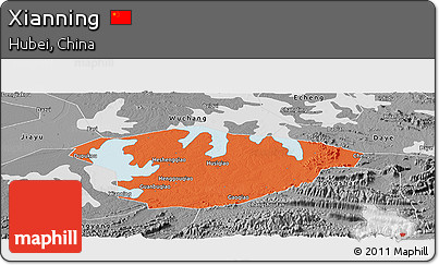 Political Panoramic Map of Xianning, desaturated