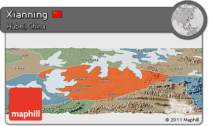 Political Panoramic Map of Xianning, semi-desaturated