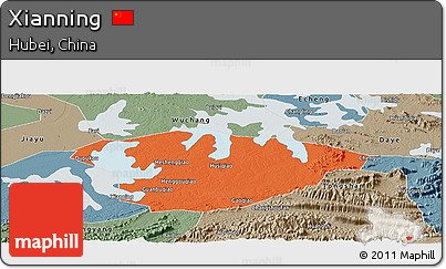 Political Panoramic Map of Xianning, semi-desaturated