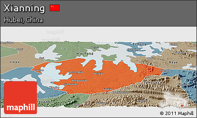 Political Panoramic Map of Xianning, semi-desaturated
