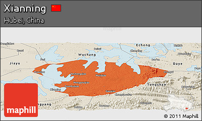 Political Panoramic Map of Xianning, shaded relief outside