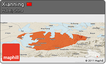 Political Panoramic Map of Xianning, shaded relief outside