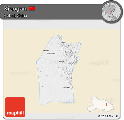 Classic Style 3D Map of Xiaogan, single color outside