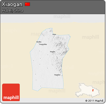 Classic Style 3D Map of Xiaogan, single color outside