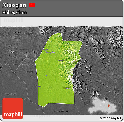 Physical 3D Map of Xiaogan, darken, desaturated
