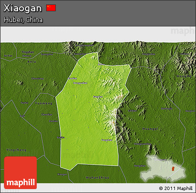 Physical 3D Map of Xiaogan, darken