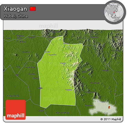 Physical 3D Map of Xiaogan, darken