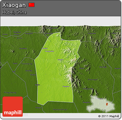 Physical 3D Map of Xiaogan, darken