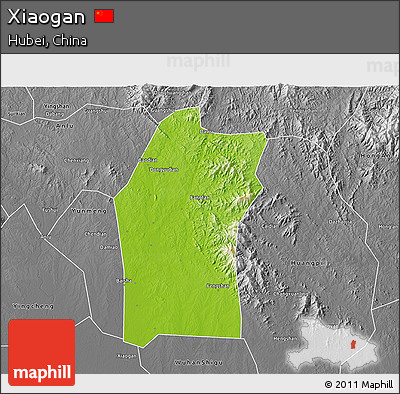 Physical 3D Map of Xiaogan, desaturated