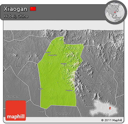 Physical 3D Map of Xiaogan, desaturated
