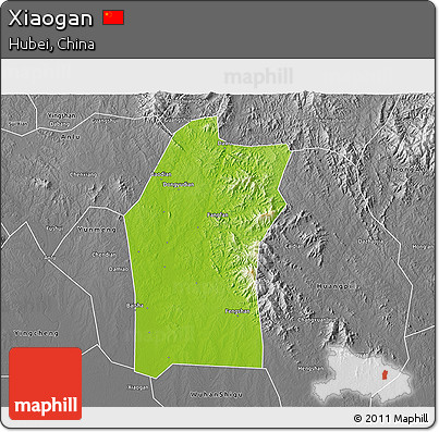 Physical 3D Map of Xiaogan, desaturated