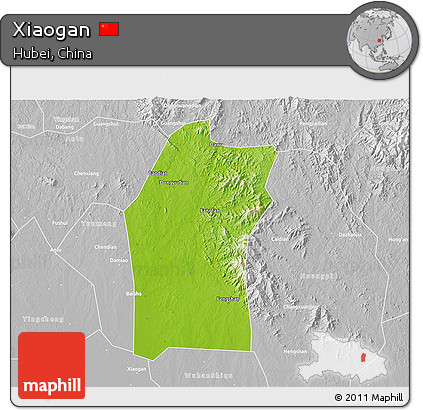 Physical 3D Map of Xiaogan, lighten, desaturated