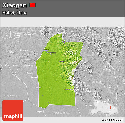 Physical 3D Map of Xiaogan, lighten, desaturated