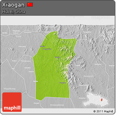 Physical 3D Map of Xiaogan, lighten, desaturated